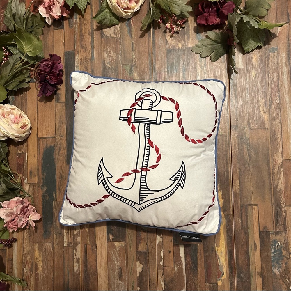 MAX STUDIO HOME Red/White/Blue Anchor Pillow